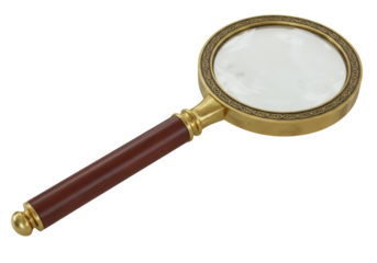 Vintage magnifying glass PNG isolated on transparent background, antique style reading tool with wooden handle for detective and educational use