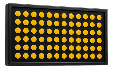 Yellow dot flip-display for tram schedules on a black grid.