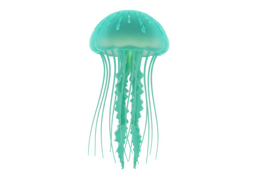Translucent turquoise jellyfish PNG isolated on transparent background, marine animal with long tentacles for ocean life concepts - Powered by Adobe