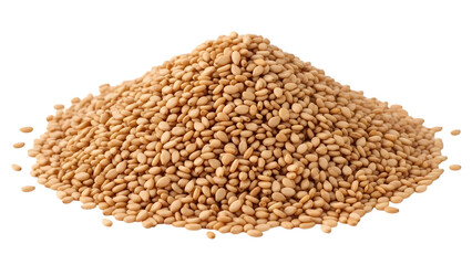 Fototapeta premium Close up pile of light beige sesame seeds in a loose heap isolated on a transparent background
