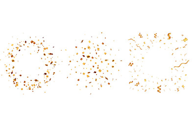 PNG image of Golden confetti and streamers falling against a creating a festive and celebratory overlay effect for parties and events on transparent background