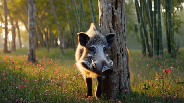 moupin pig wild boar hiding subspecies in india forest video	
