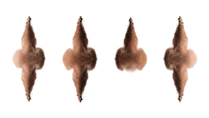 Four detailed 3 D rendered tooth shapes with root structures in beige tones isolated on a transparent background