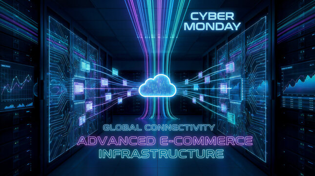 Cyber Monday Digital Network Background with Cloud Connectivity