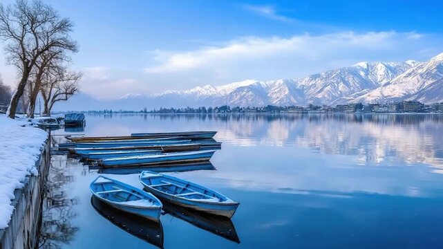 winter landscape of dal lake srinagar kashmir india video