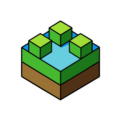 Obraz premium Isometric blocky landscape illustration on black background