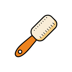 Flat design brush icon with orange handle on black background