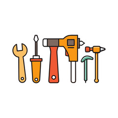 Colorful hand tools set illustration on black background