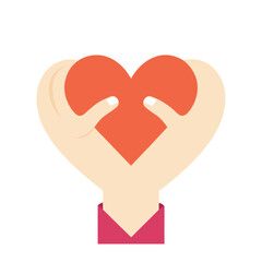 Hands holding red heart symbolizing love care and protection