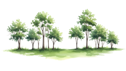 Green trees on grassy patch isolated on a transparent background patch of grass watercolor