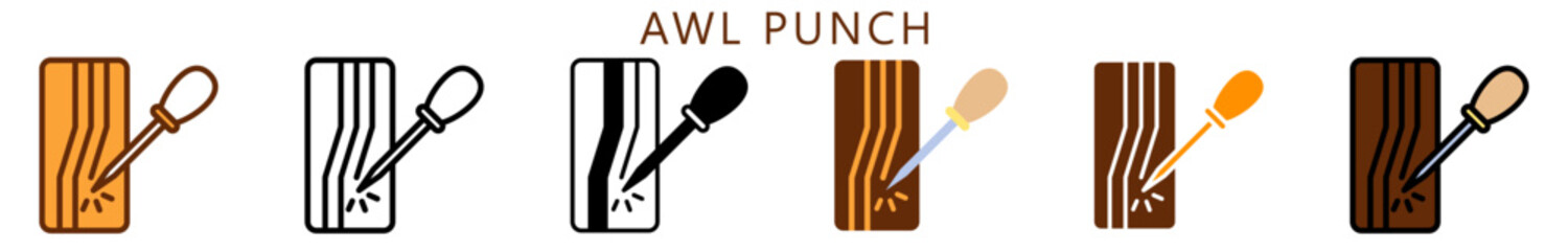 Awl Punch Multi Style Icon, Flat, Line, Glyph, Lineal, Dual Tone. Relate To Carpentry, Wood Industry. Use For Modern Concept, Ui, Ux Web And App Development.