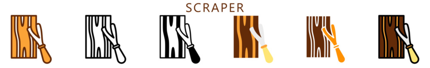 Scraper Multi Style Icon, Flat, Line, Glyph, Lineal, Dual Tone. Relate To Carpentry, Wood Industry. Use For Modern Concept, Ui, Ux Web And App Development.