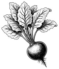 a picture of a radish drawn in black ink, black, draw, drawing, illustration, ink, picture, radish, vegetable, against transparent background