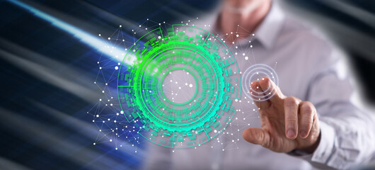 Man touching a technology concept