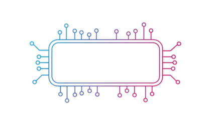 Neon circuit board component with pink and blue lines isolated on a transparent background