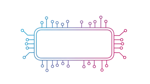 Neon circuit board component with pink and blue lines isolated on a transparent background - Powered by Adobe