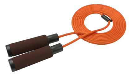 Orange jump rope with brown handles isolated on a transparent background orange rope fitness equipment