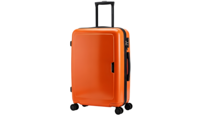 Orange suitcase with black handle and wheels isolated on a transparent background luggage travel