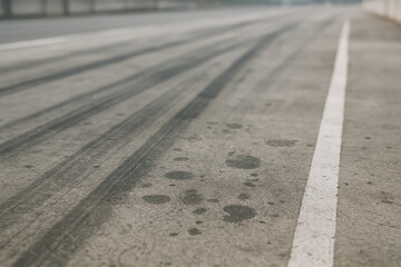 Race Track Asphalt with Tire Marks and White Line Perspective
