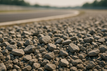 Loose Gravel Runoff Area at Motorsport Circuit with Shallow Depth of Field