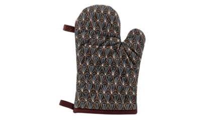 Brown oven mitt with floral pattern isolated on transparent background
