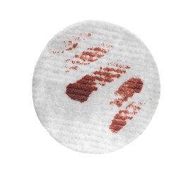 Absorbent cotton wool pads smeared with makeup, swabs, used wadding isolated on white background, clipping path
