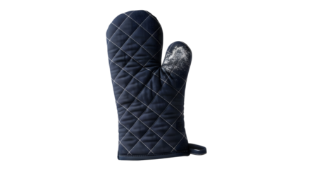 Dark blue quilted oven mitt isolated on transparent background, perfect for baking