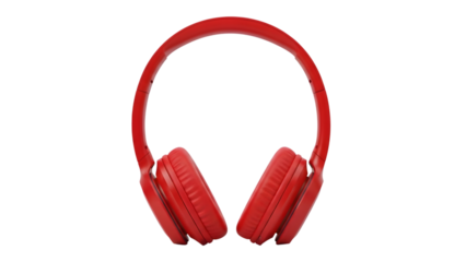 Red over-ear headphones isolated on a transparent background wireless music
