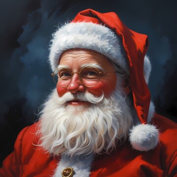 Santa Claus Portrait with Red Hat and White Beard