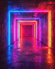 Fototapeta premium Futuristic neon rainbow beams forming light tunnel high resolution picture
