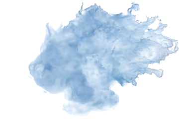 Water mist burst in airy formation isolated on white background