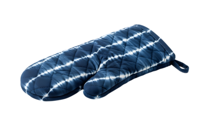 Blue tiedye quilted oven mitt isolated on transparent background