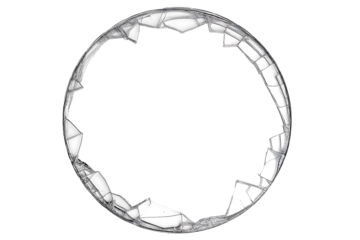 Cracked glass circle frame with fine detail isolated on white background
