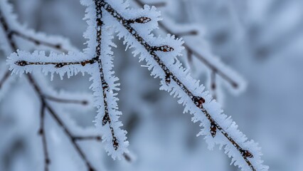 Obraz premium Delicate Frosty Branches Adorned with Winter's Icy Crystals