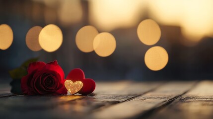 Romantic gesture heartfelt love with roses sunset ambiance close-up photography intimate setting soft bokeh background