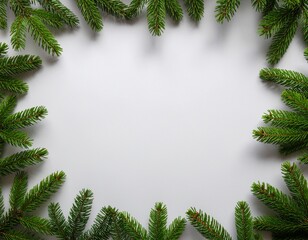 Natural Green Christmas Background with Fir Branch Frame and Copy Space. 