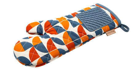 Obraz premium Patterned oven mitt with a blue trim isolated on transparent background