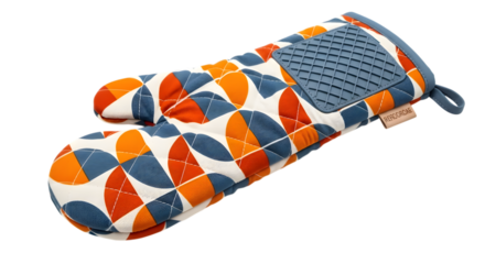 Patterned oven mitt with a blue trim isolated on transparent background