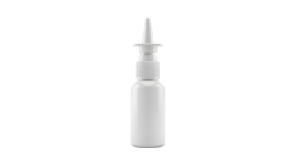 White plastic nasal spray bottle isolated on a transparent background medical
