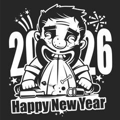 Happy new year banner. Vector illustration of a happy new year in gold and black colors. Beautiful inscription. Background for the