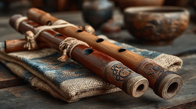 Wooden bamboo panpipe instrument high resolution picture