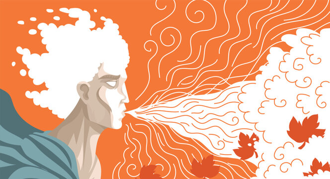 aeolus the ancient greek god of the winds releasing powerful gusts across the sky