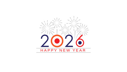 Happy New Year 2026 poster design with fireworks on clean background. New year banner and poster design best for greetings and social media use.