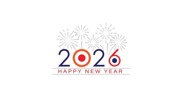 Happy New Year 2026 poster design with fireworks on clean background. New year banner and poster design best for greetings and social media use. - Powered by Adobe