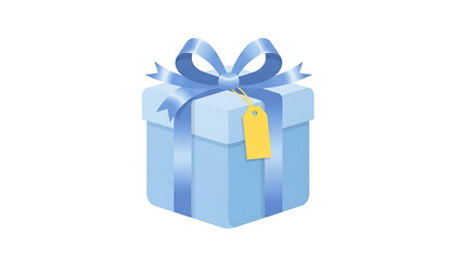 Blue gift box with ribbon and tag in minimalist style  