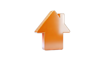 Orange House Arrow Pointing Up on White Background