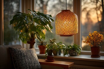 Bamboo handcrafted lamp rustic lifestyle decor design high resolution picture