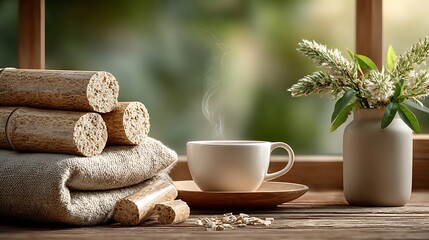 Bamboo organic fuel pellets for eco heating high resolution picture