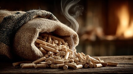 Bamboo organic fuel pellets rustic fireplace heating high resolution picture
