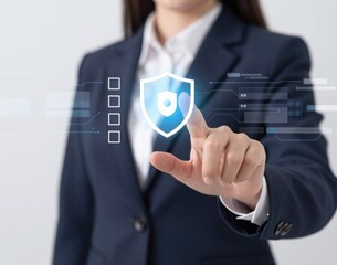 Businesswoman selecting shield security option